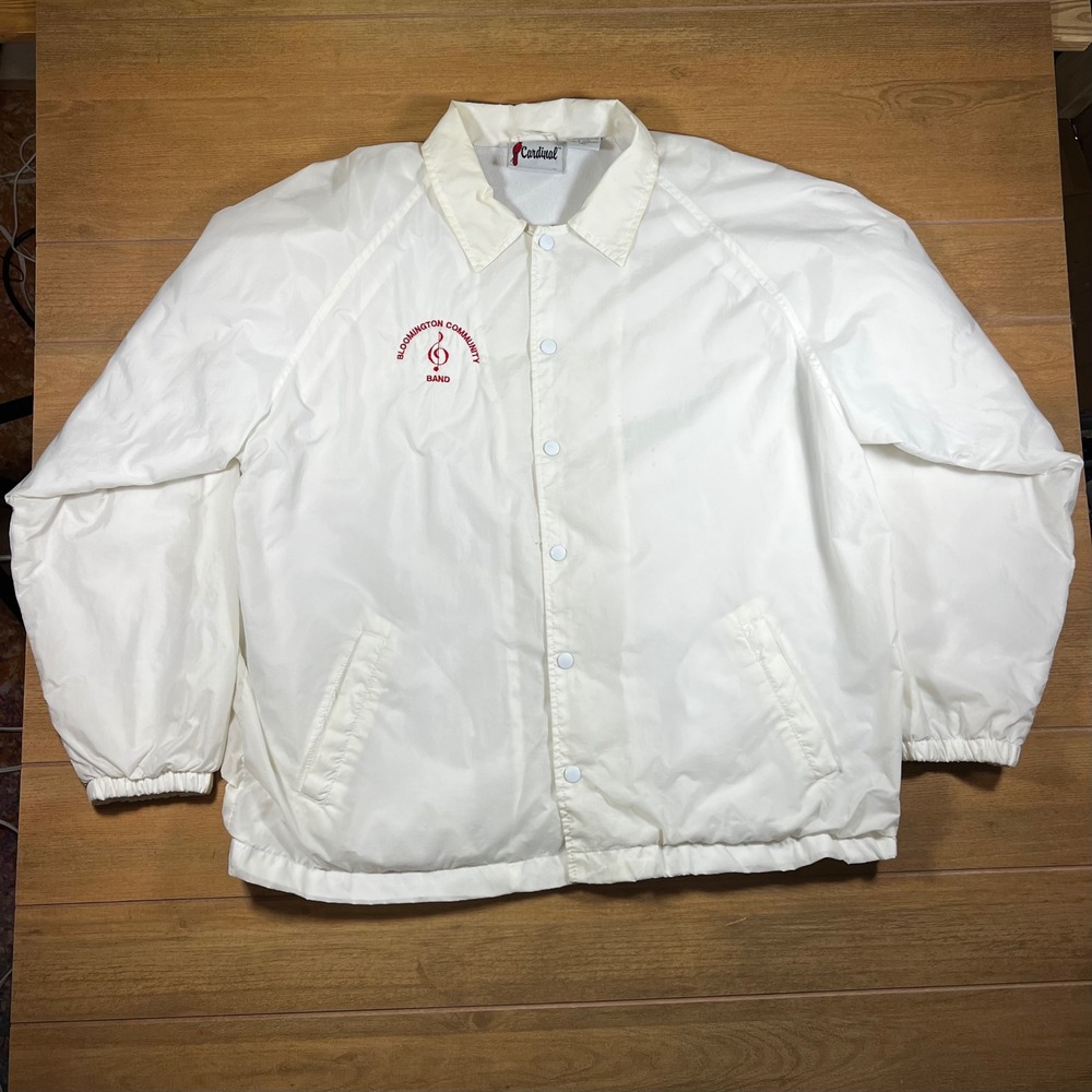Vintage Cardinal Bloomington Community Band White Coach Jacket men XL Lined